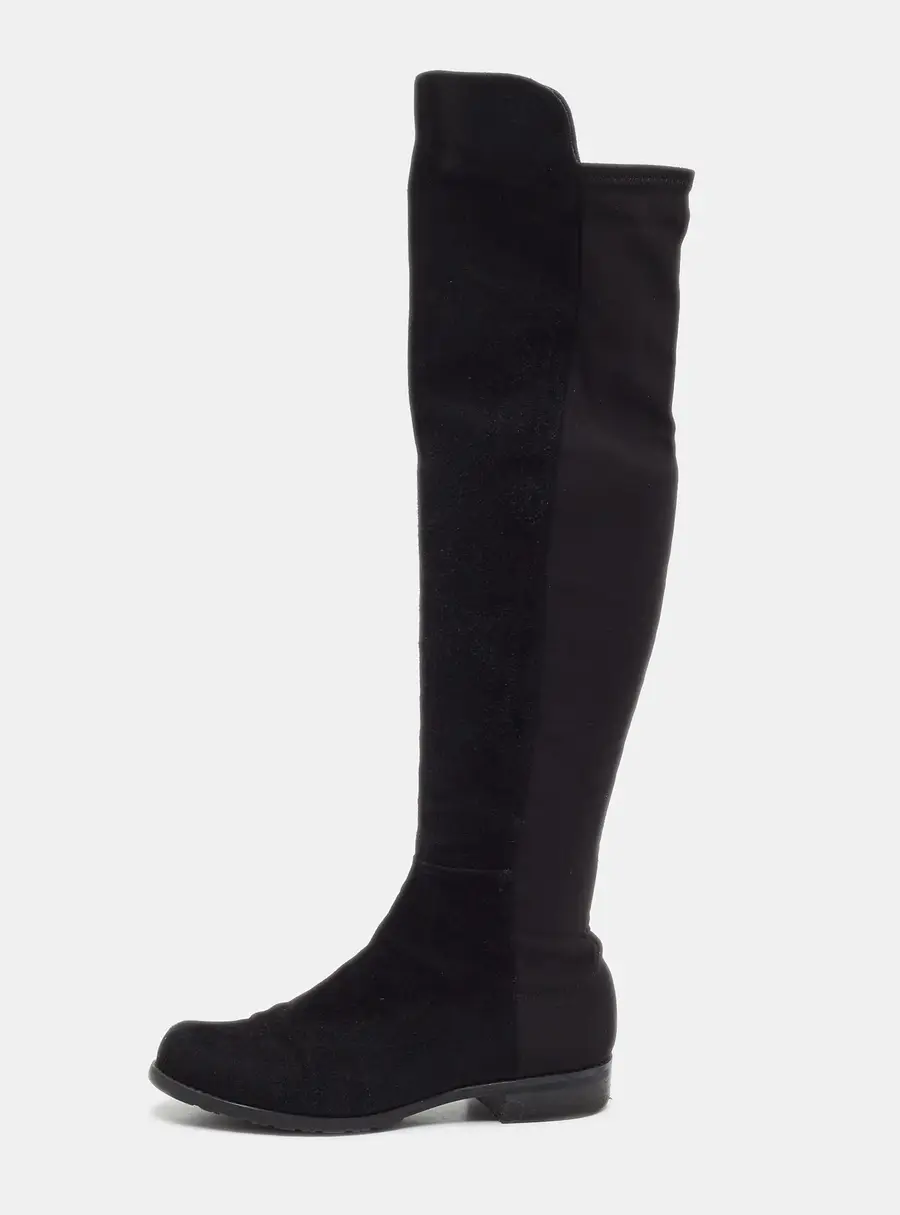 Stuart Weitzman Lowland Size 36.5 Black Fabric and Suede Knee Length Boots