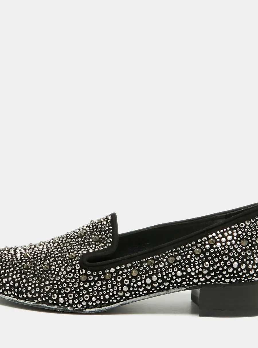 Stuart Weitzman Size 36 Black Suede Crystal Embellished Smoking Slippers