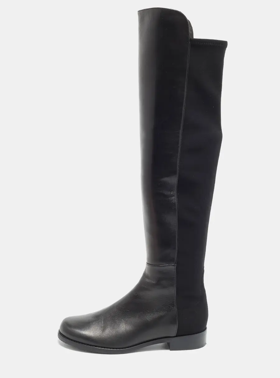 Stuart Weitzman Lowland Size 37.5 Black Fabric and Leather Knee Length Boots