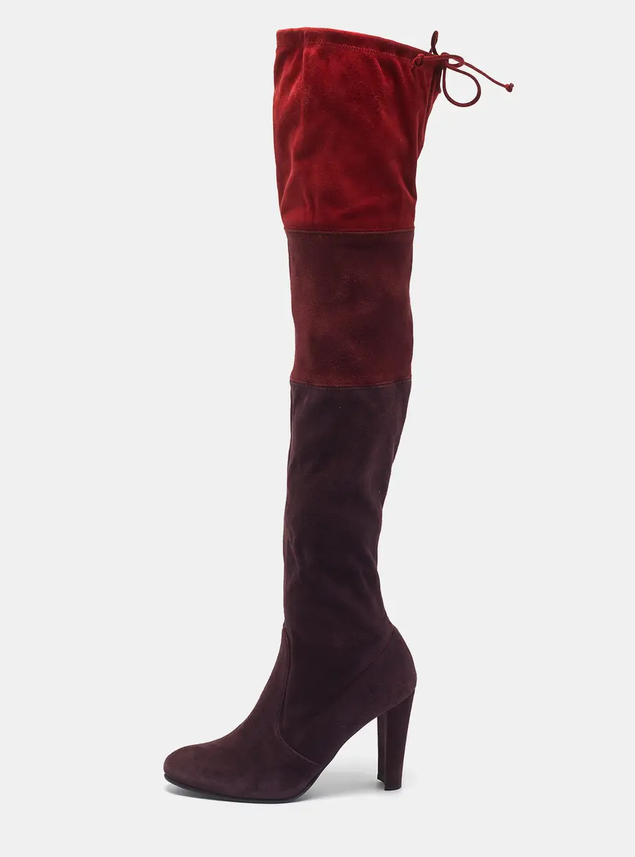 Stuart Weitzman Lowland Size 38 Burgundy/Red Suede Knee Length Boots