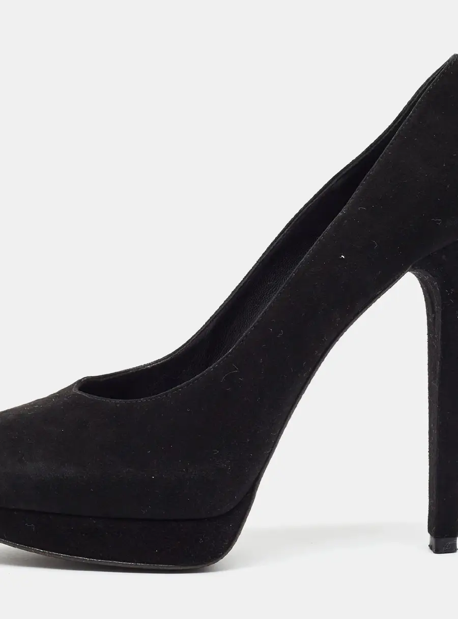 Stuart Weitzman Size 38.5 Black Suede Peep Toe Pumps