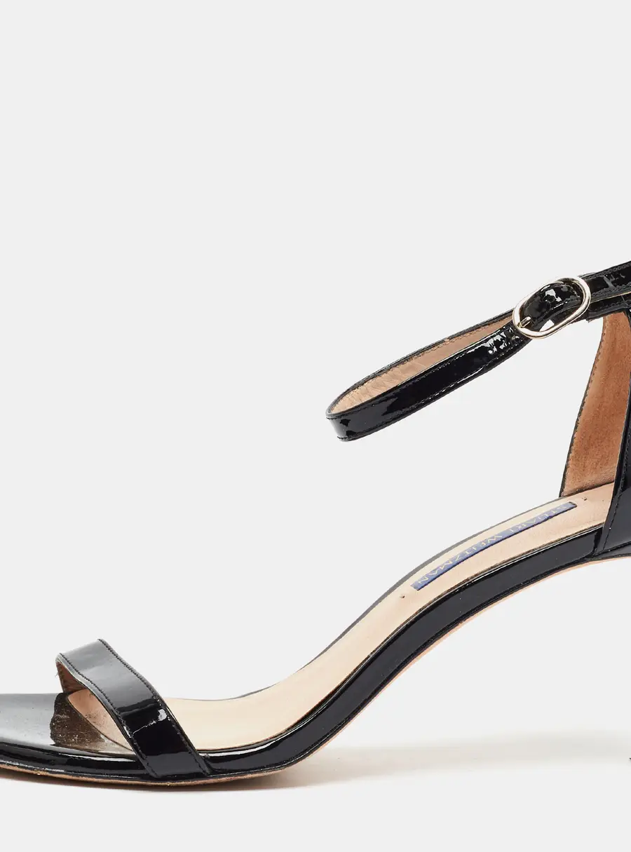 Stuart Weitzman Size 38 Black Patent Leather Ankle Strap Sandals