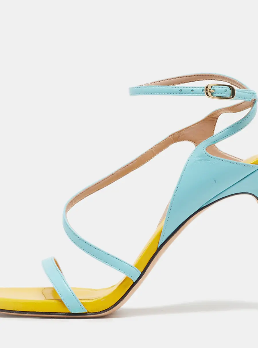 Stuart Weitzman Nudistcurve Size 38.5 Blue/Yellow Leather Ankle Strap Sandals