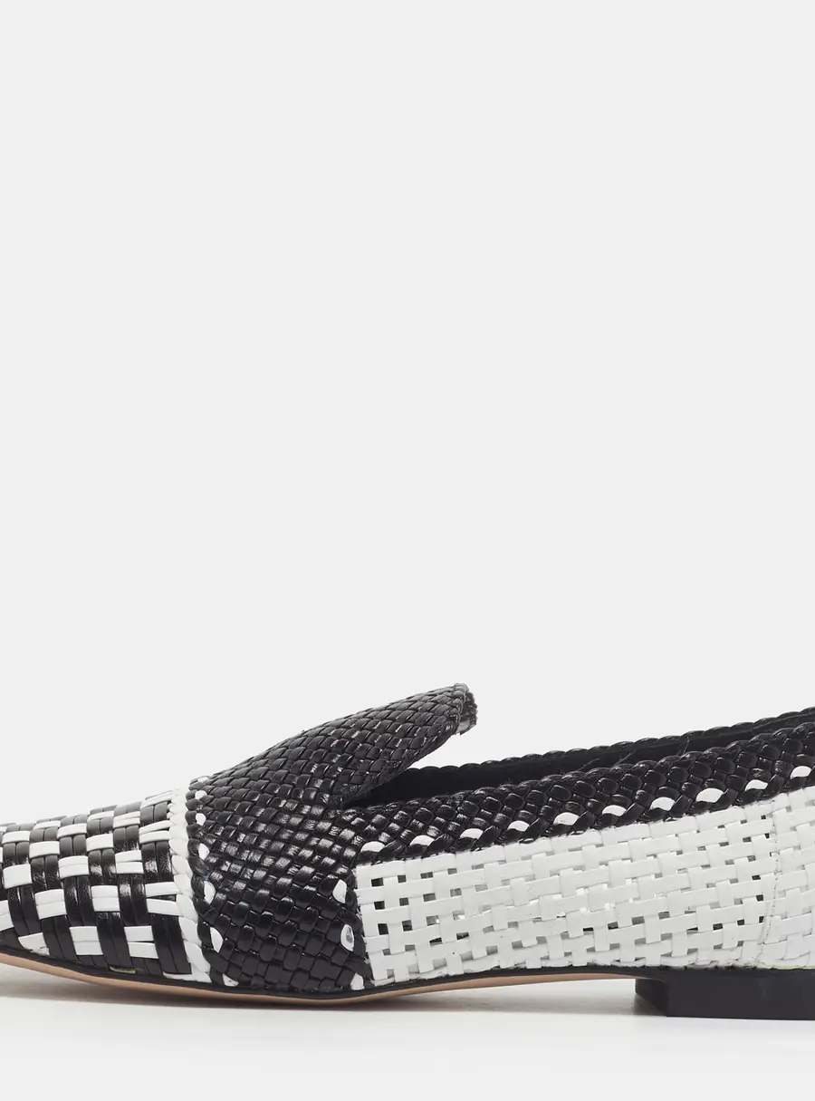 Stuart Weitzman Size 36.5 Black/White Woven Leather Smoking Slippers