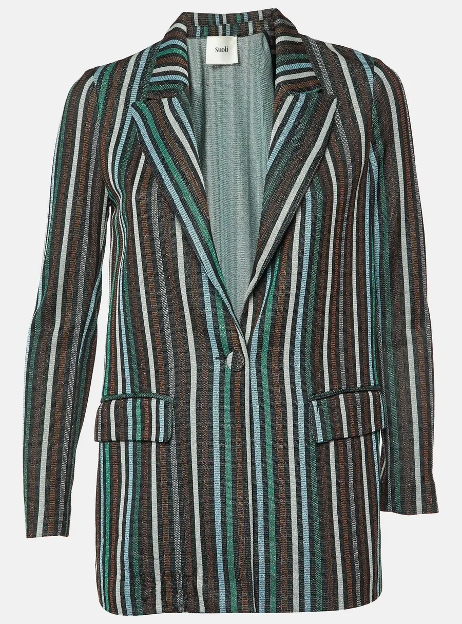 Suoli Metallic Lurex Knit Single Breasted Blazer S