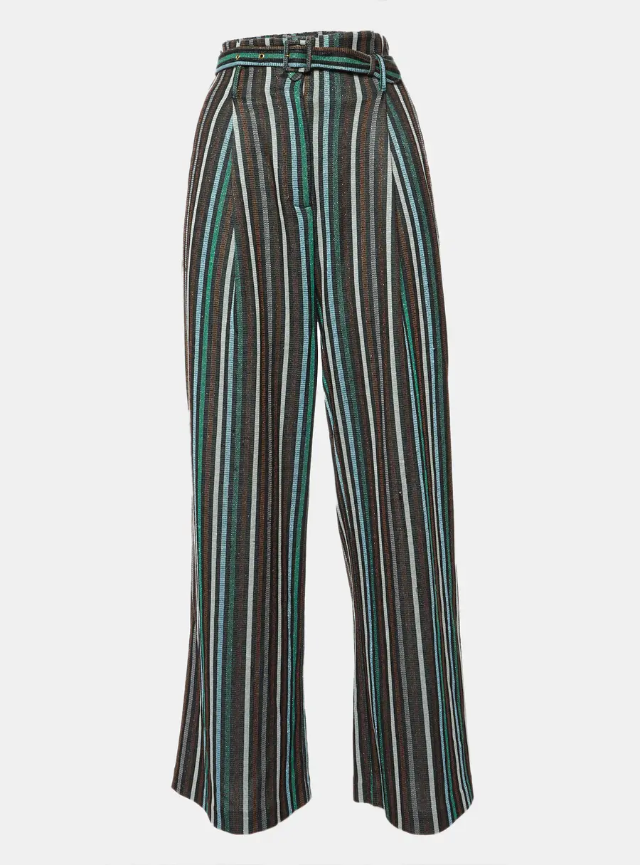 Suoli Multicolor Lurex Knit Belted Trousers S
