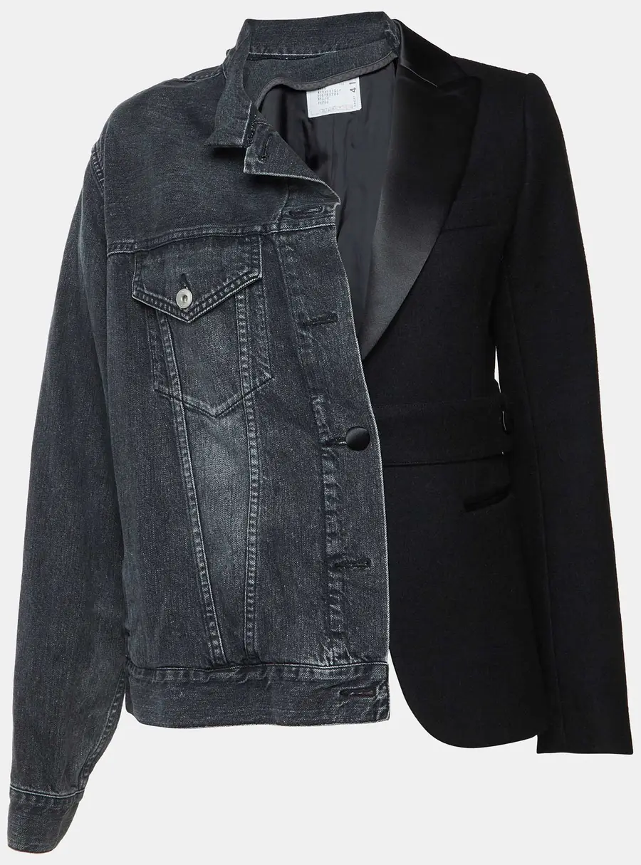 Sacai Black Denim & Wool Melton Spliced Jacket S