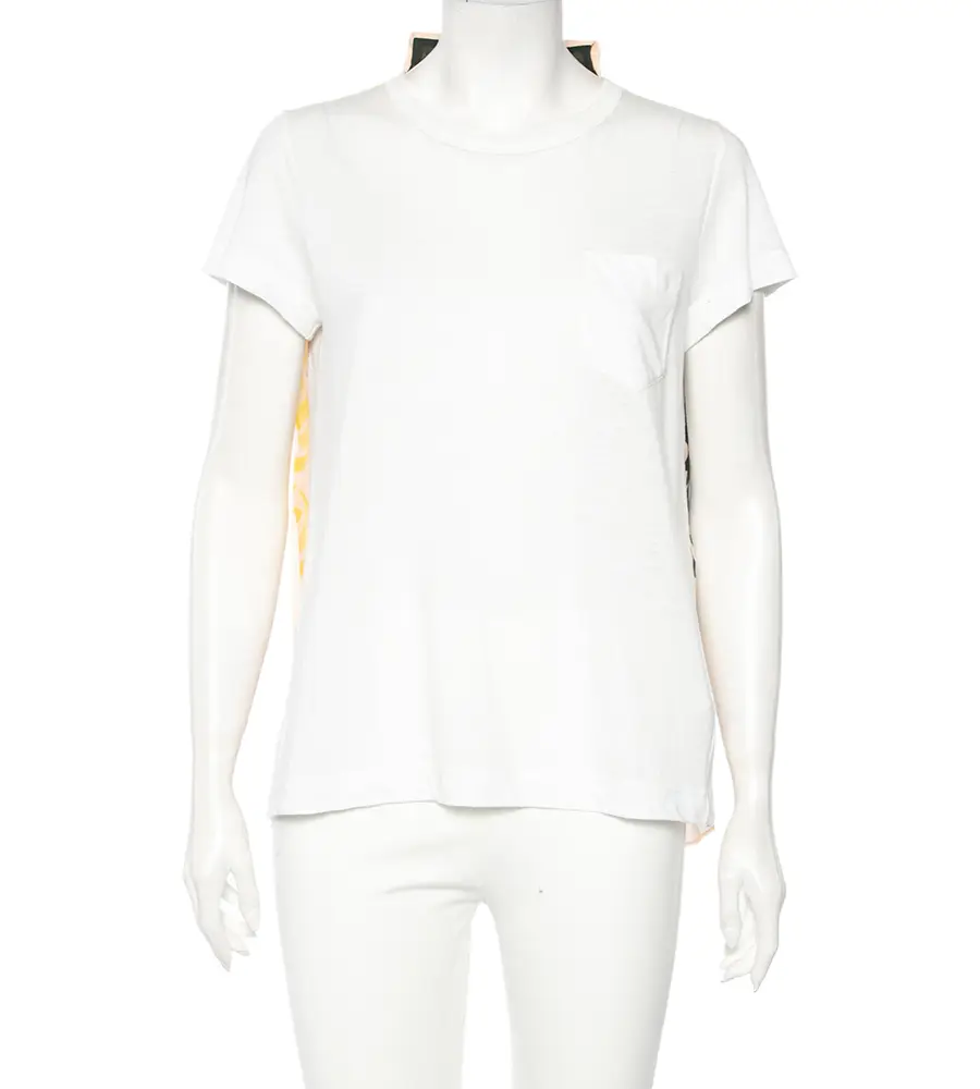 Sacai Multicolored Printed Back Chiffon & Linen Tunic T-Shirt S