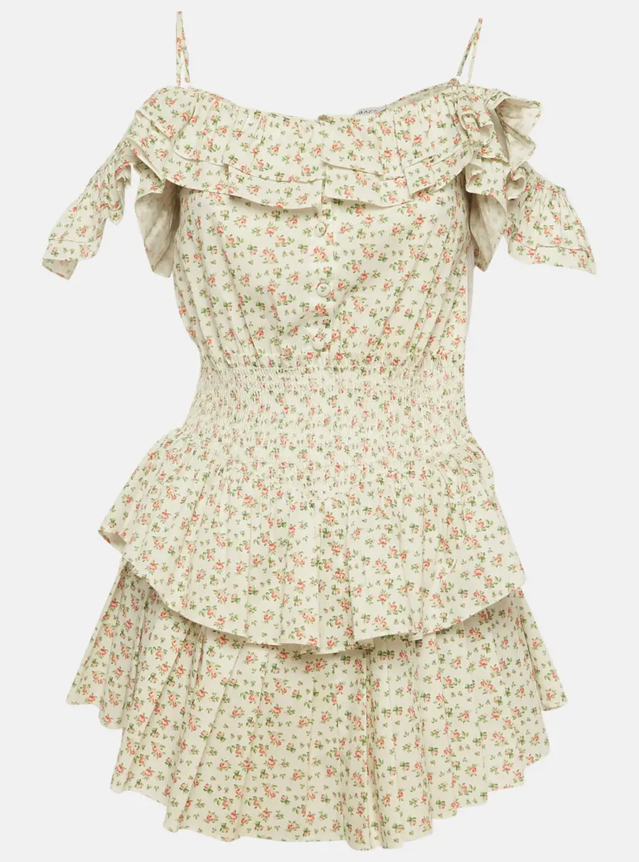 Sagaza Cream Floral Print Tiered Mini Dress S