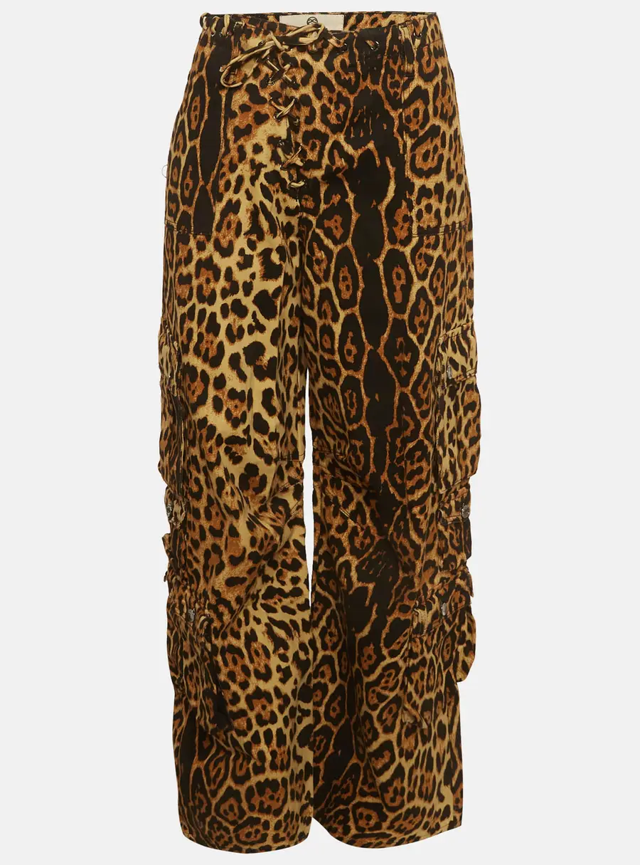 Sagaza Brown Leopard Print Denim Wide Leg Cargo Pants M