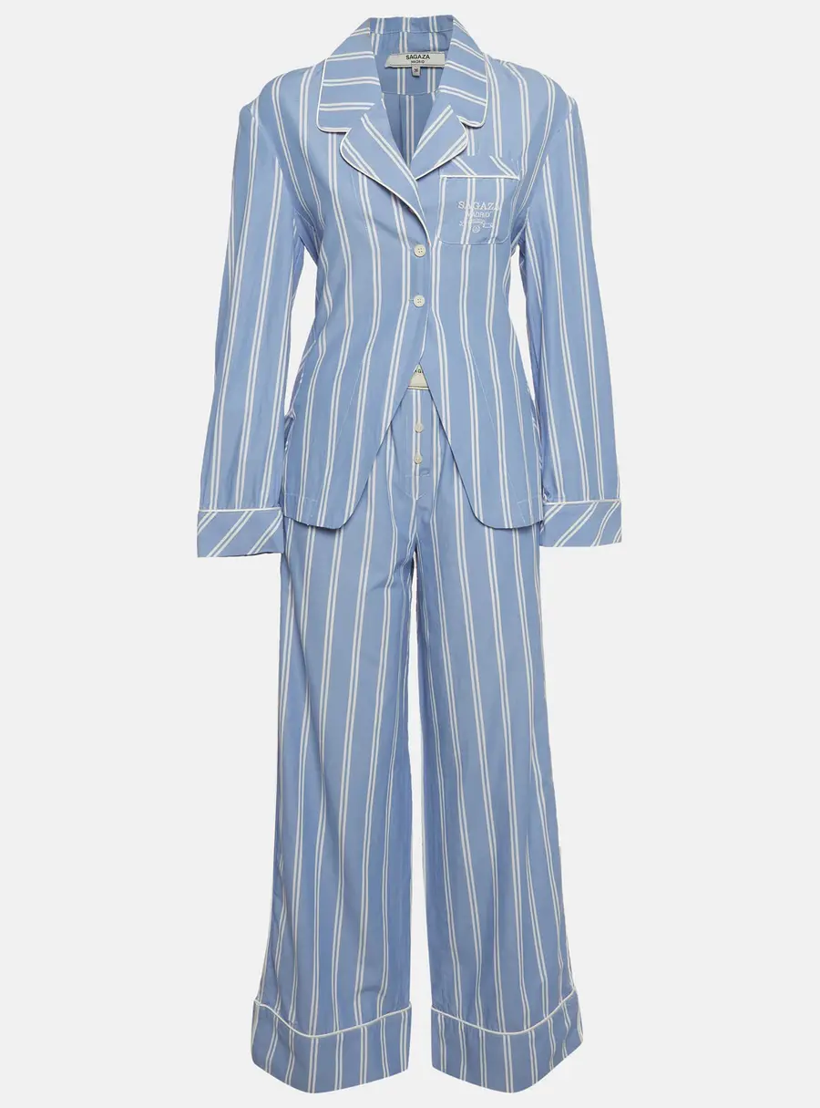 Sagaza Blue/White Striped Cotton Shirt and Eleonora Pants Suit S