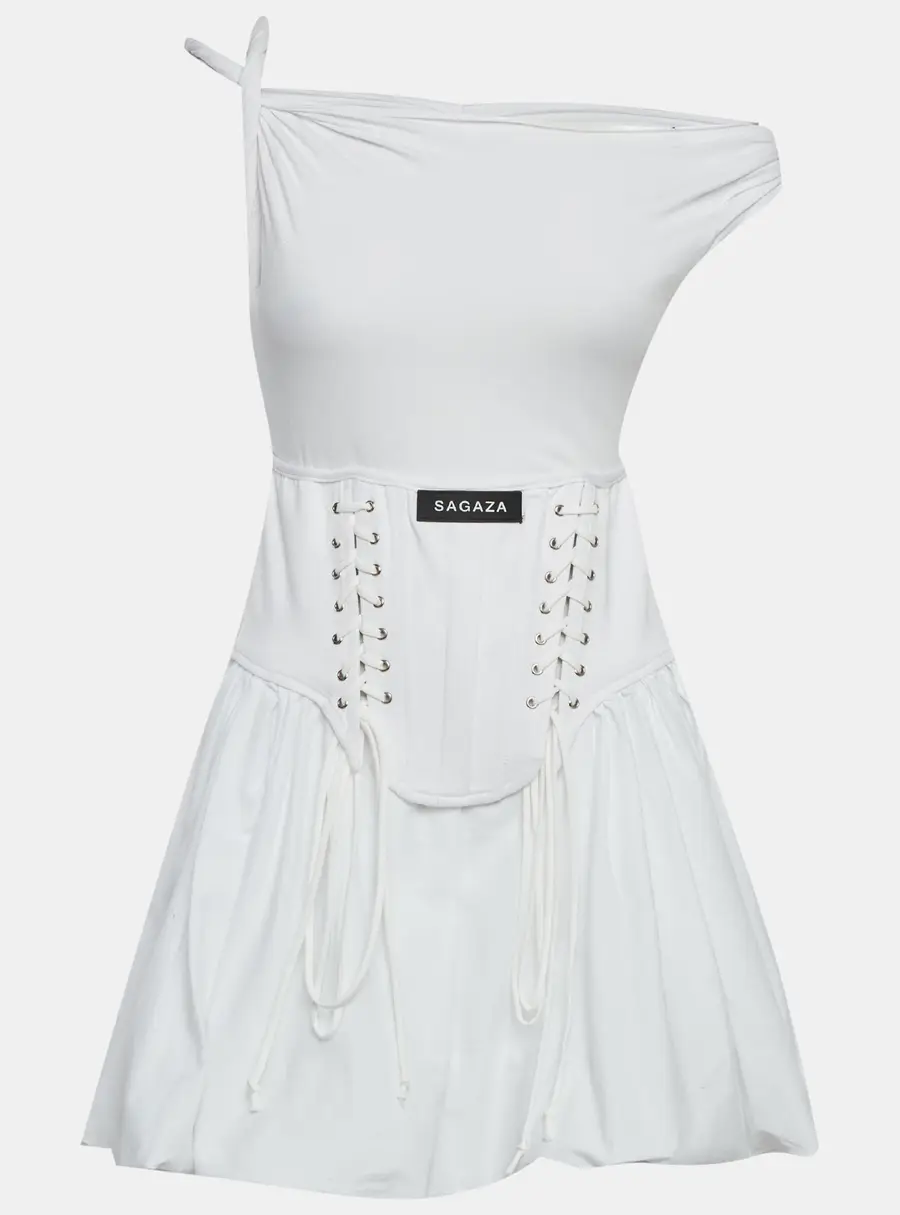 Sagaza White Jersey Corset Mini Dress S