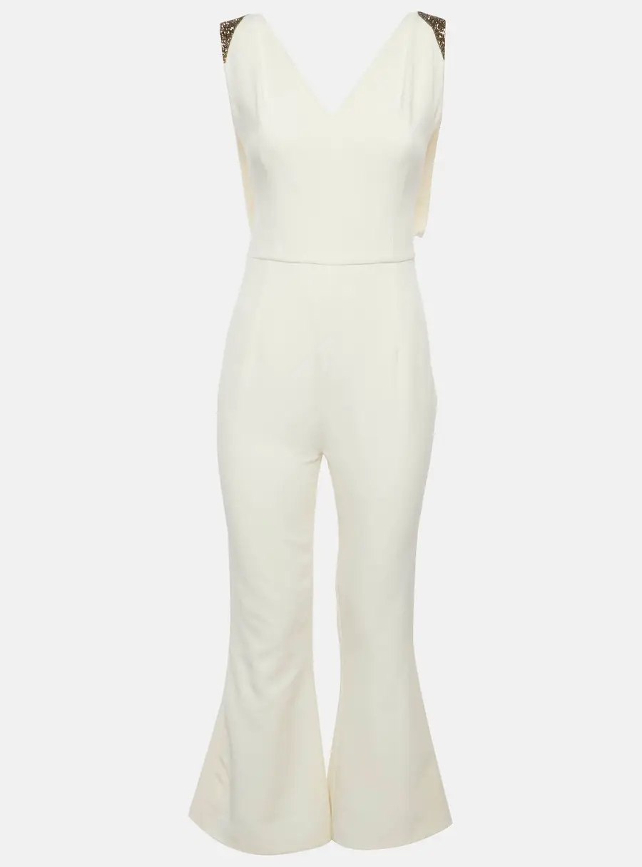 Safiyaa Off White Stretch Crepe Sleeveless Jumpsuit M