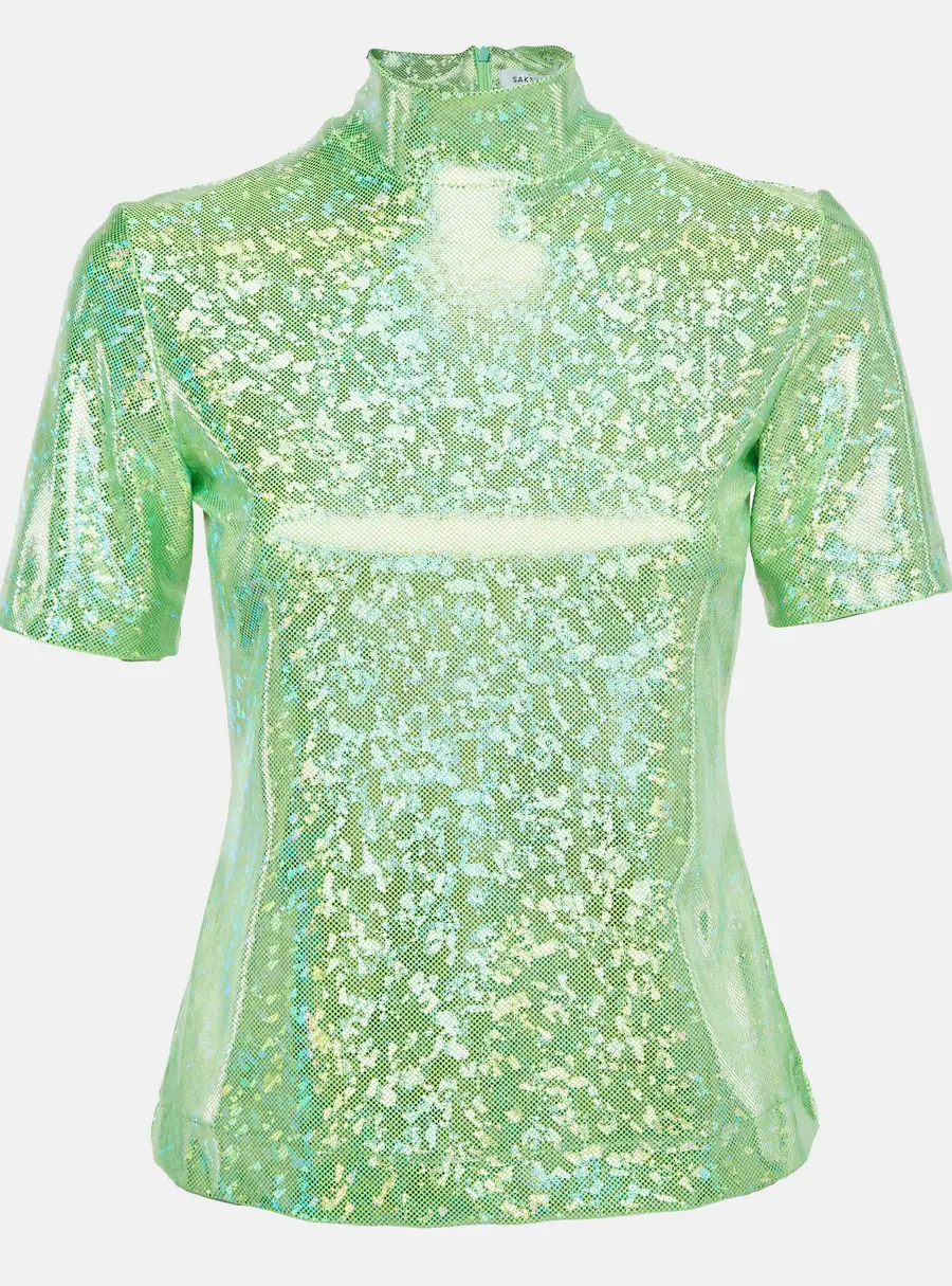 Saks Potts Poison Green Foil Print Jersey Cut-Out Top S