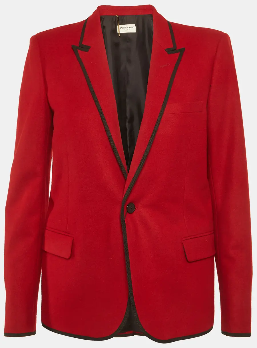 Saint Laurent Paris Red Wool Felt Tailored Blazer L