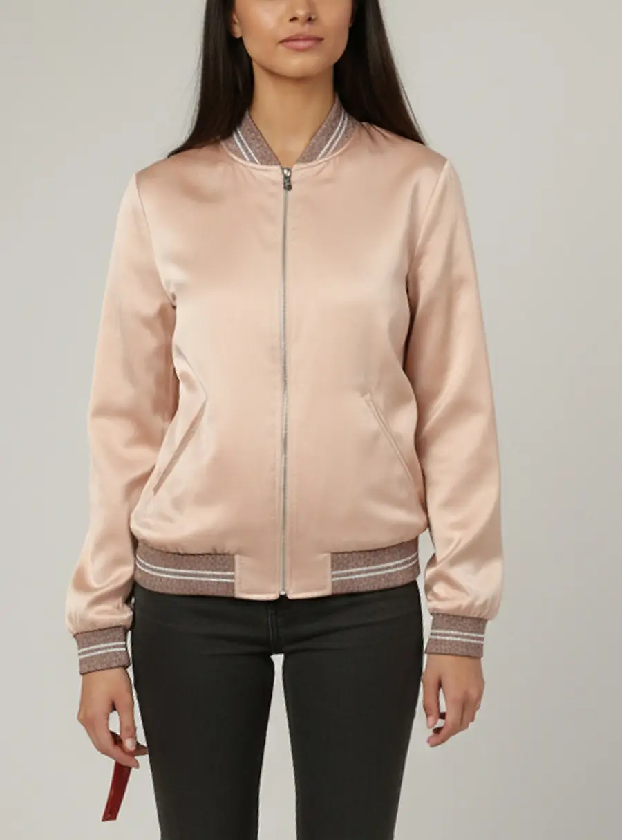 Saint Laurent Paris Blush Pink Satin and Lurex Bomber Jackets S