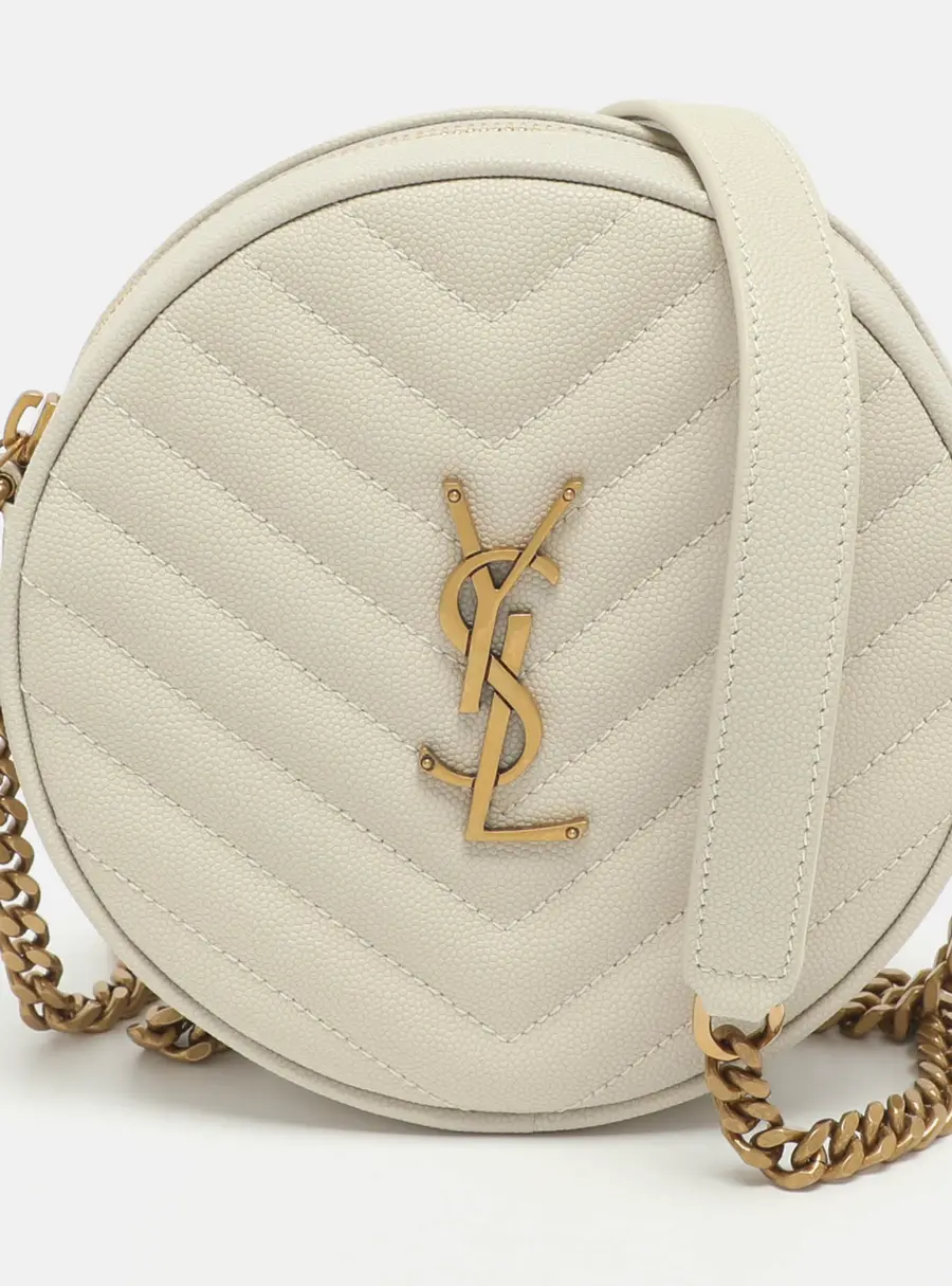 Saint Laurent Ivory Leather Round Crossbody Bag