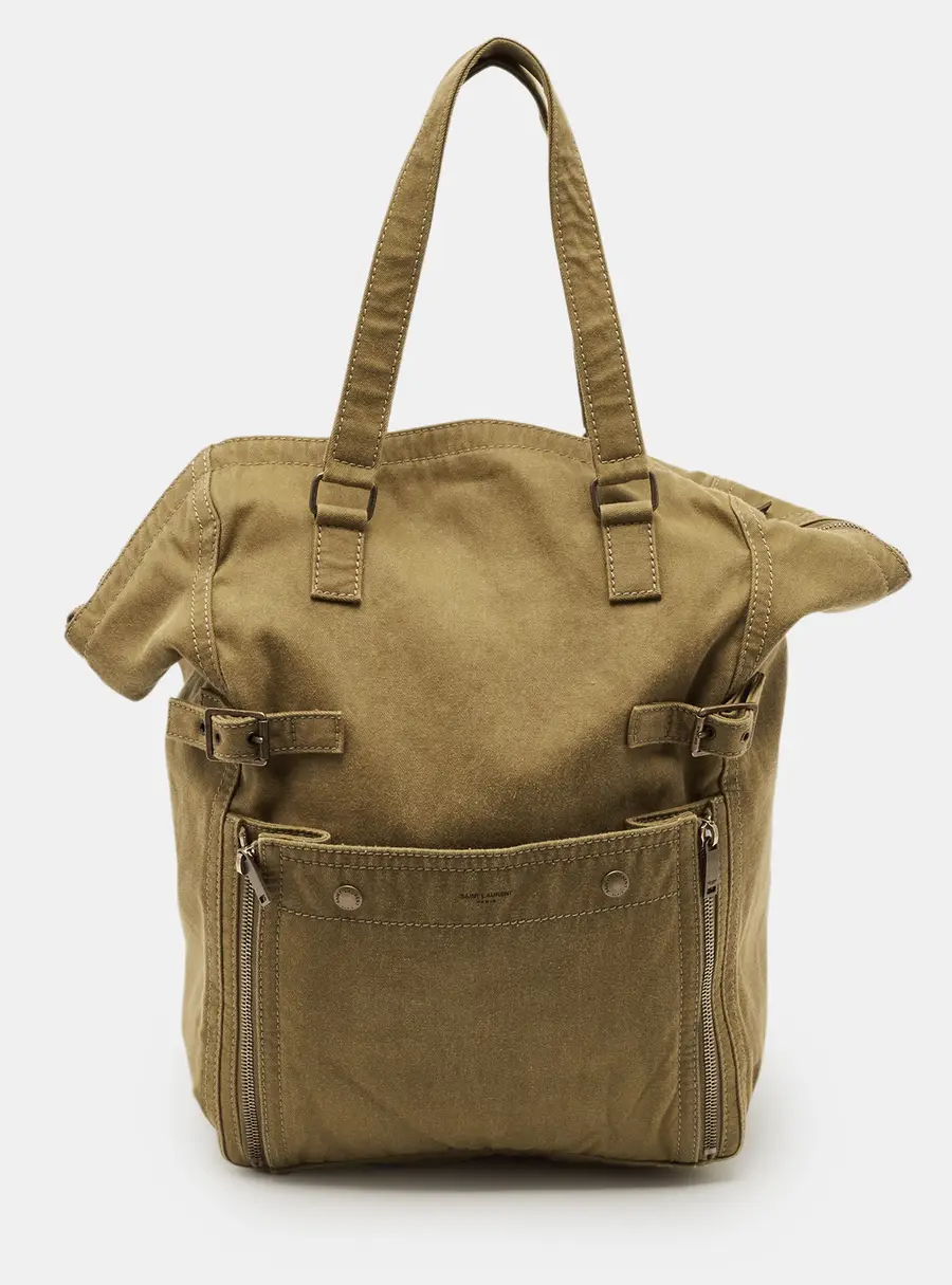 Saint Laurent Downtown Olive Green Fabric Tote