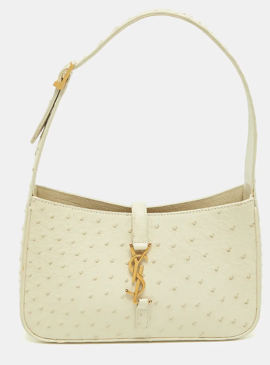 Saint Laurent LE 5 À 7 Cream Ostrich Hobo