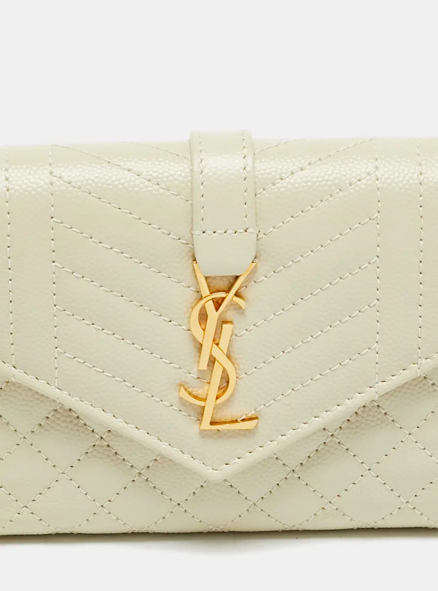 Saint Laurent Monogram Beige Mix Matelass&eacute; Leather Trifold Wallet