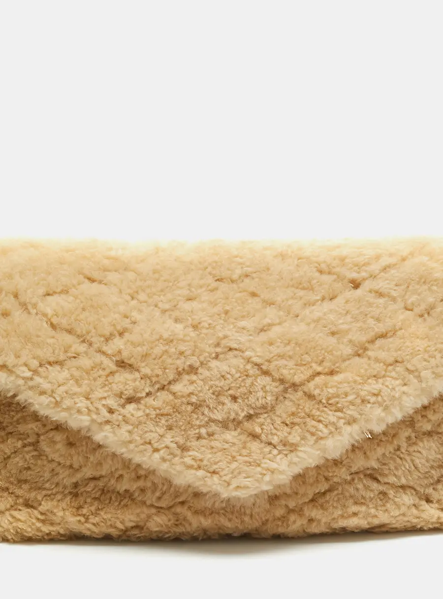 Saint Laurent Sade Beige Puffer Lamb Fur Envelope Clutch