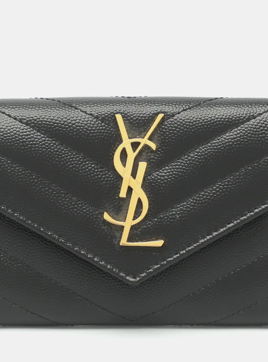 Saint Laurent Cassandre Black Leather Compact Wallet