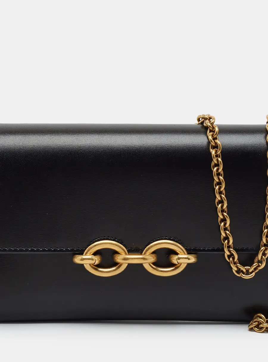 Saint Laurent Le Maillon Black Leather Wallet On Chain
