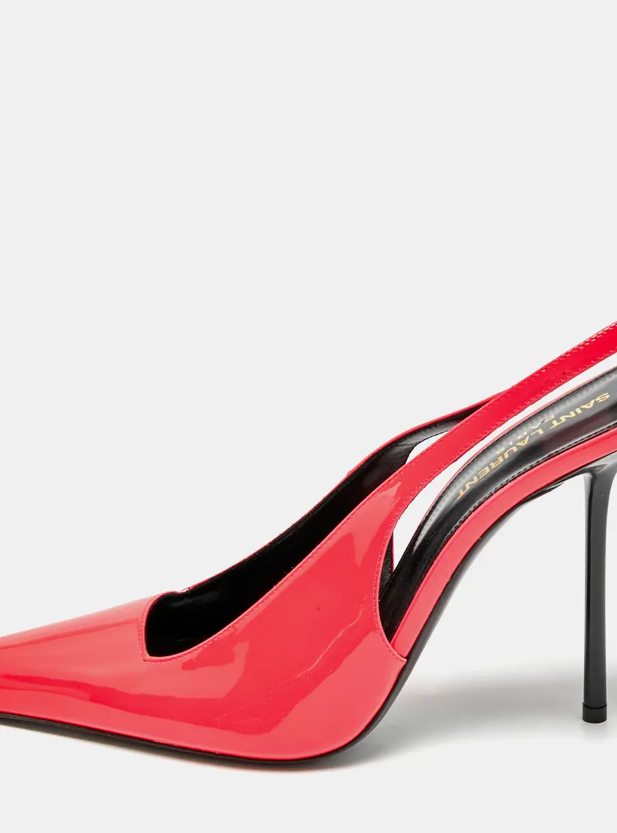 Saint Laurent Kiss Size 40 Neon Pink Patent Leather Slingback Pumps
