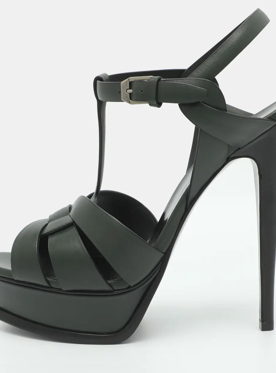 Saint Laurent Paris Tribute Size 40 Green Leather Platform Sandals