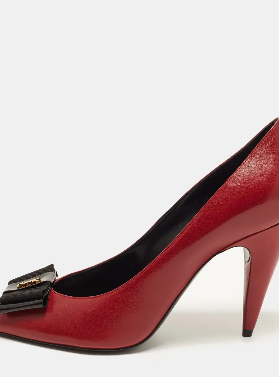 Saint Laurent Anais Bow Size 40.5 Dark Red Leather Pumps