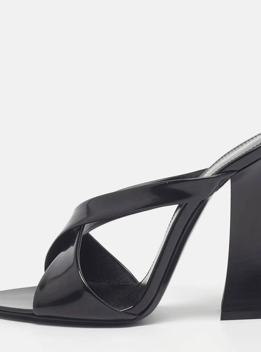 Saint Laurent Eva 110 Size 37.5 Black Patent Leather Slide Sandals