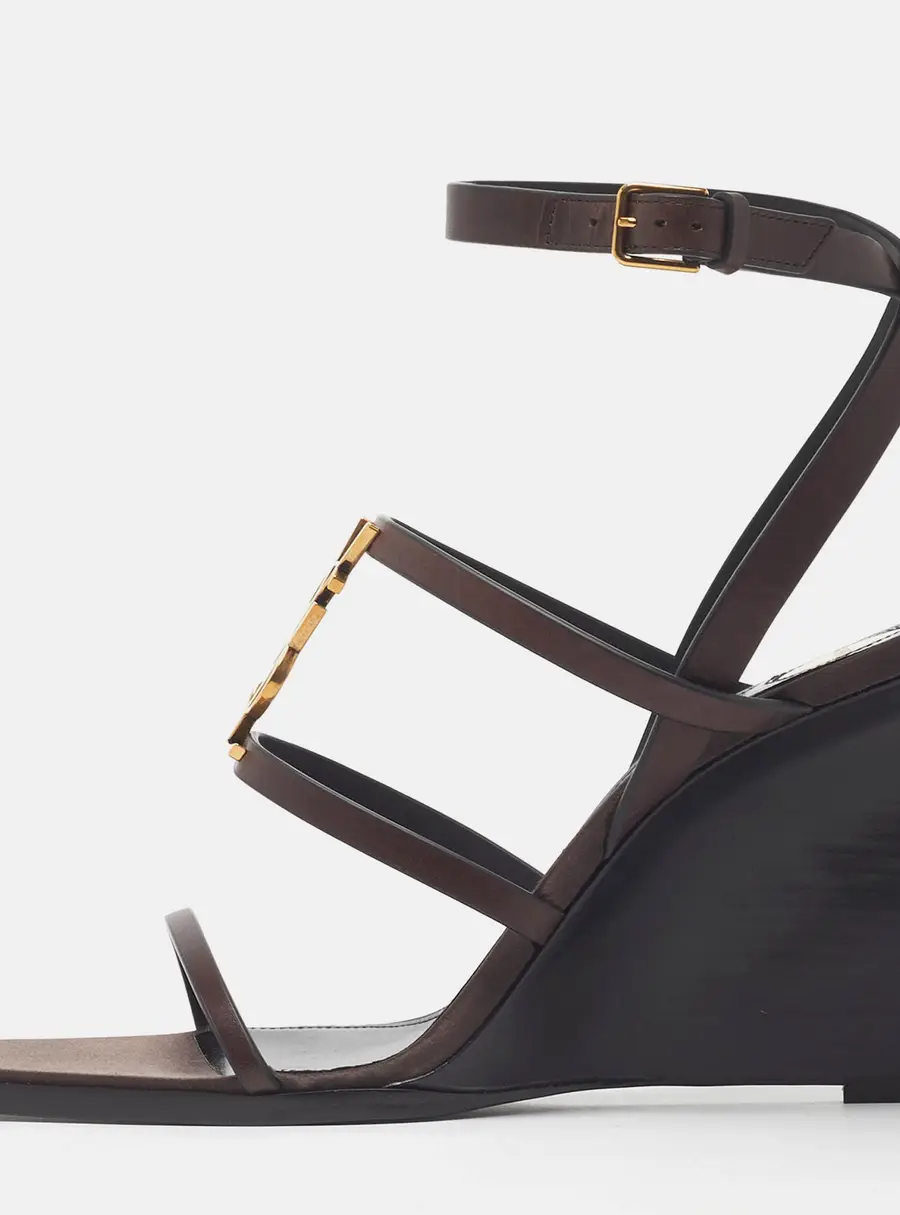 Saint Laurent Cassandra Size 40 Brown Leather Wedge Sandals