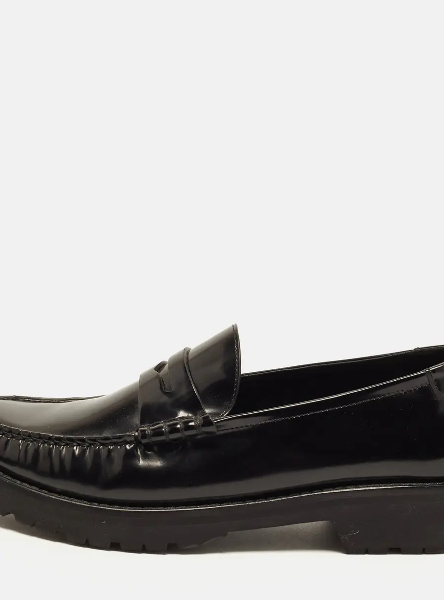 Saint Laurent Le Size 39.5 Black Leather Slip On Penny Loafers