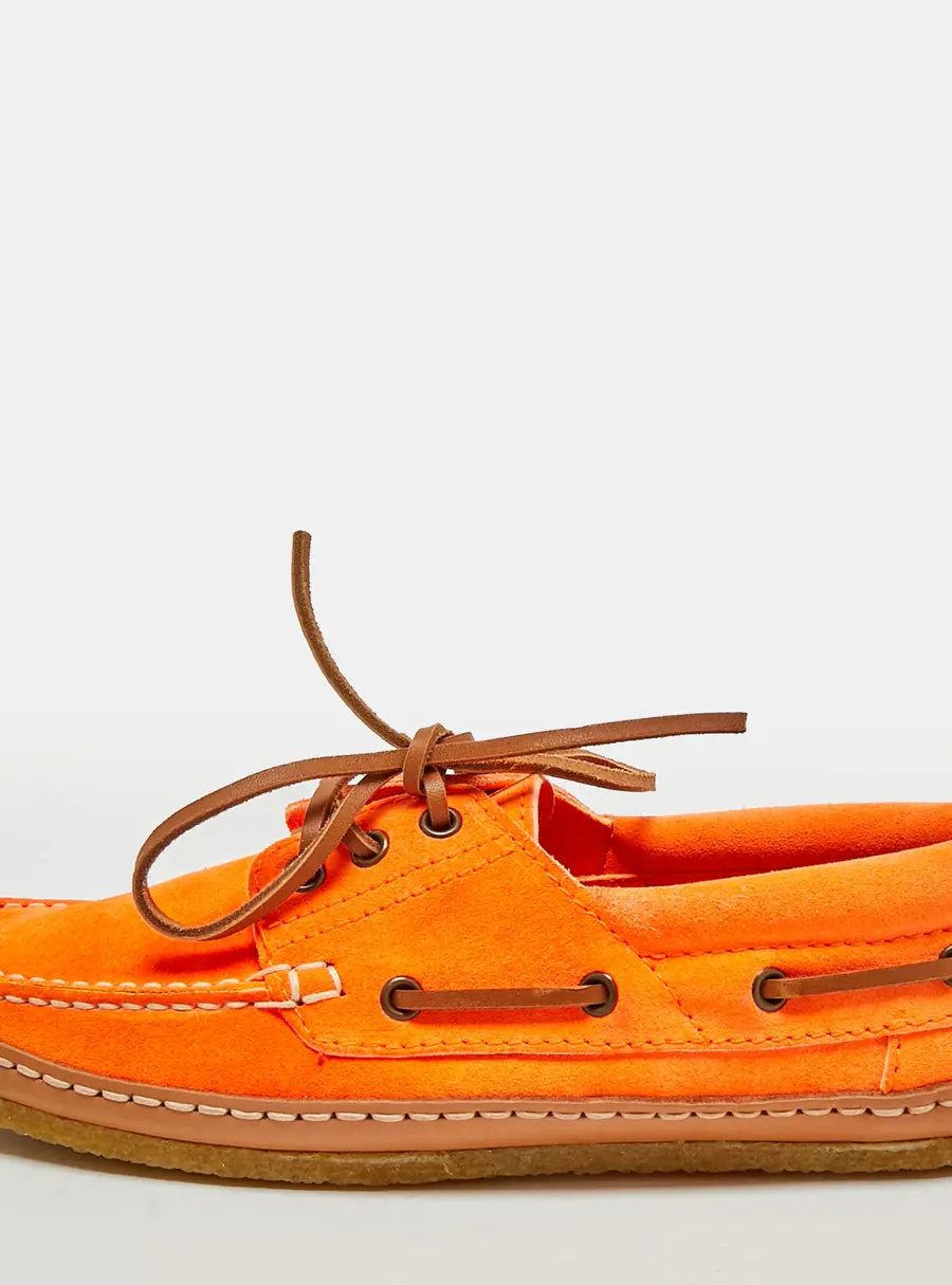 Saint Laurent Fluo Orange Suede Ashe Round Toe Boat Shoes