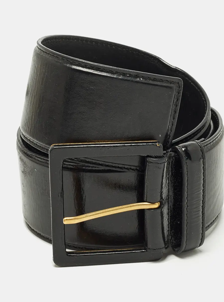 Saint Laurent 90 CM Buckle Wide Belt Black Patent Leather