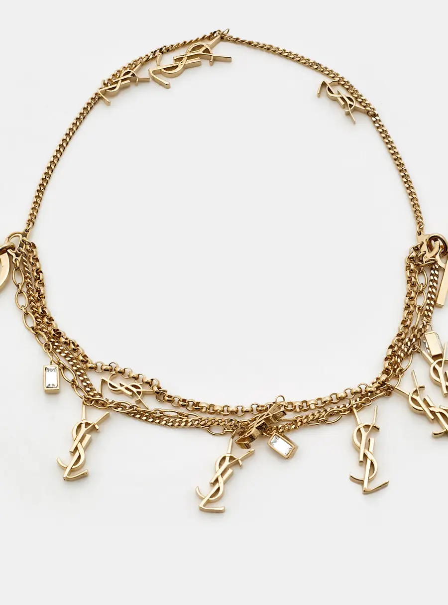 Saint Laurent Cassandre Multichain Crystals Gold Tone Bracelet