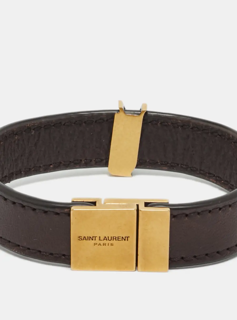 Saint Laurent Opym Leather Gold Tone Bracelet