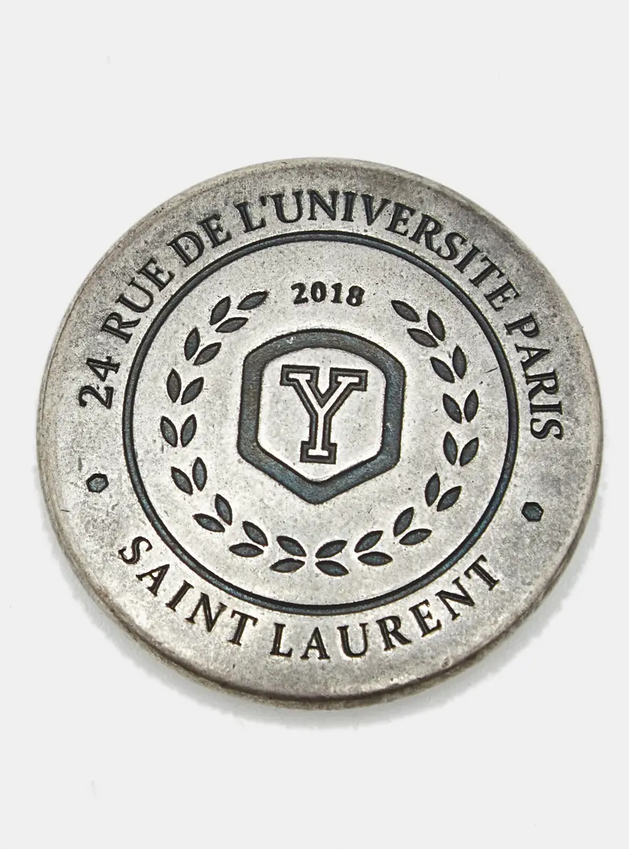 Saint Laurent Paris Silver Tone Medallion Pin Brooch