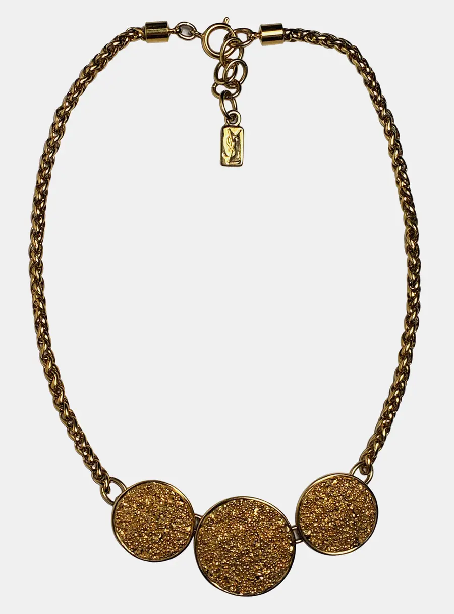 Saint Laurent Paris Vintage Gold Disc Necklace