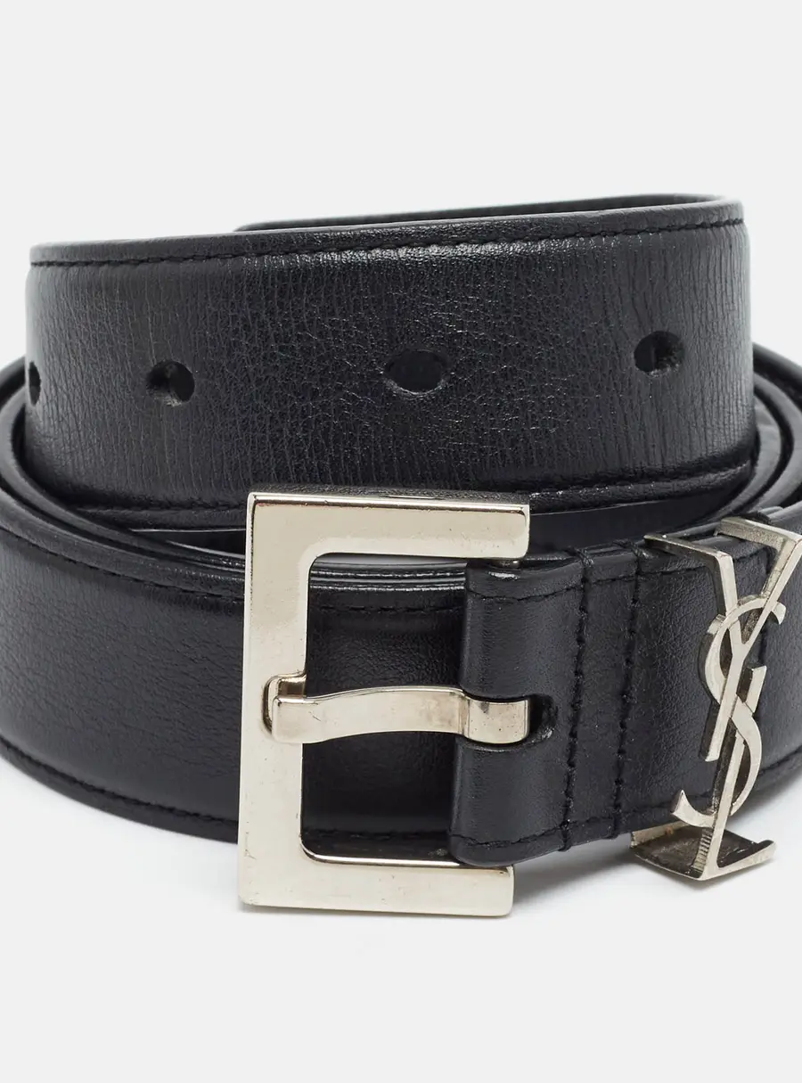Saint Laurent Cassandre 75CM Waist Belt Black Leather