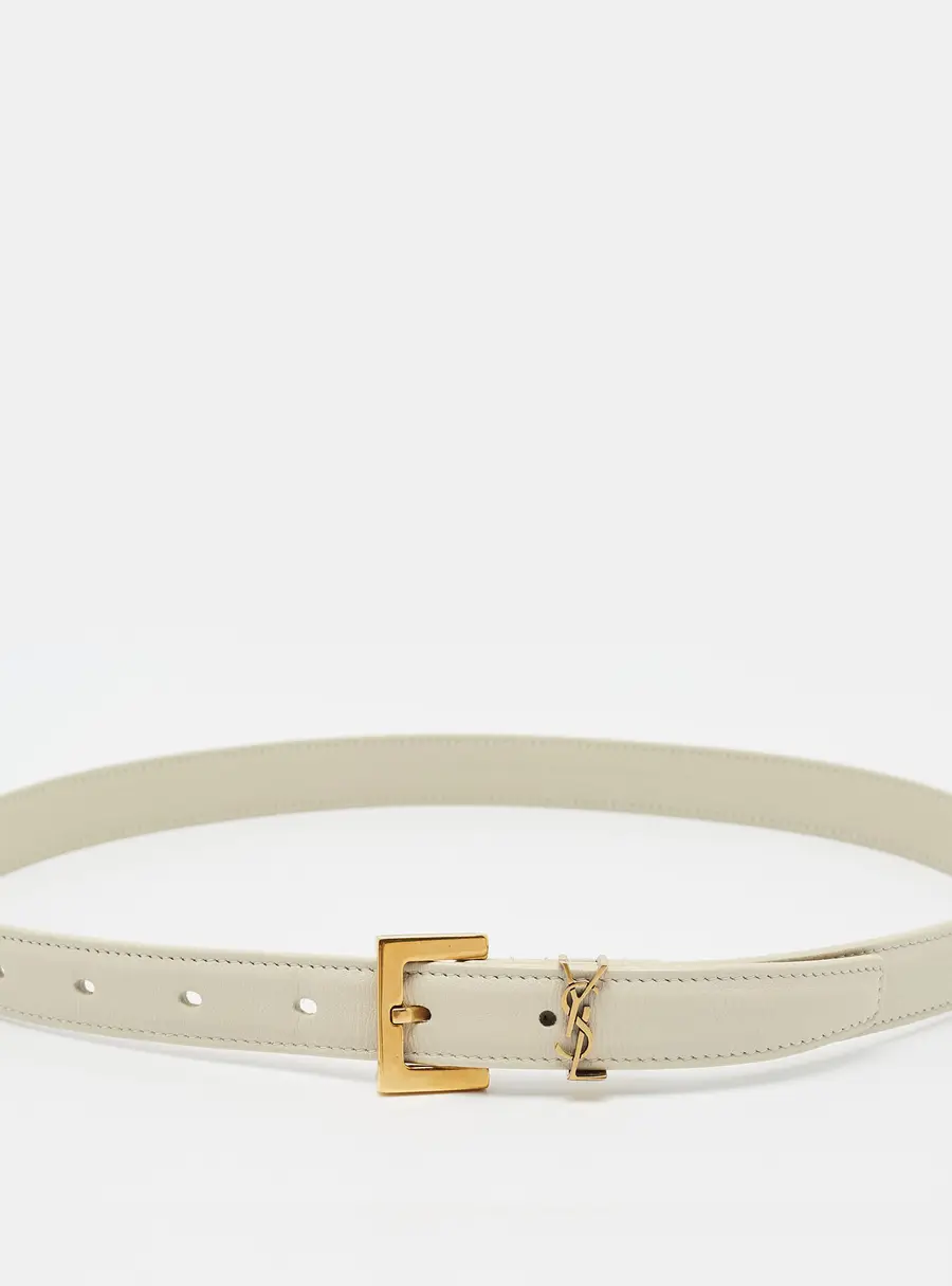 Saint Laurent Cassandre 70 CM Slim Buckle Belt Off White Leather