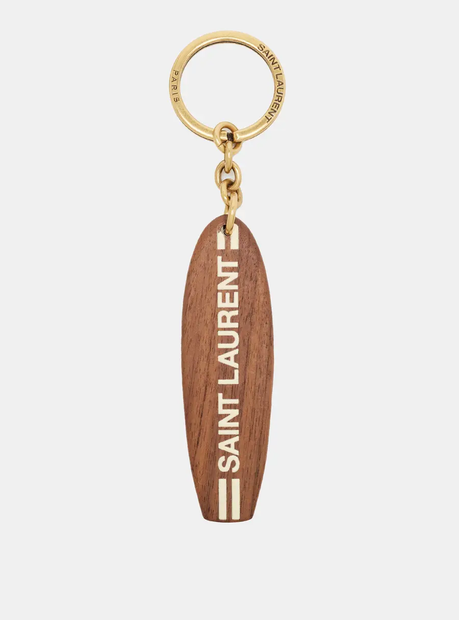 Saint Laurent Surf Wood Gold Tone Key Ring