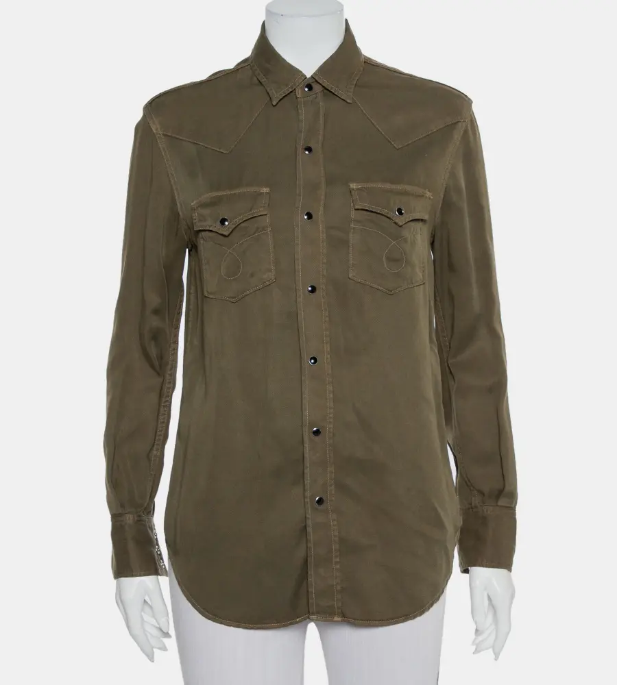 Saint Laurent Paris Military Green Lyocell Button Front Shirt M