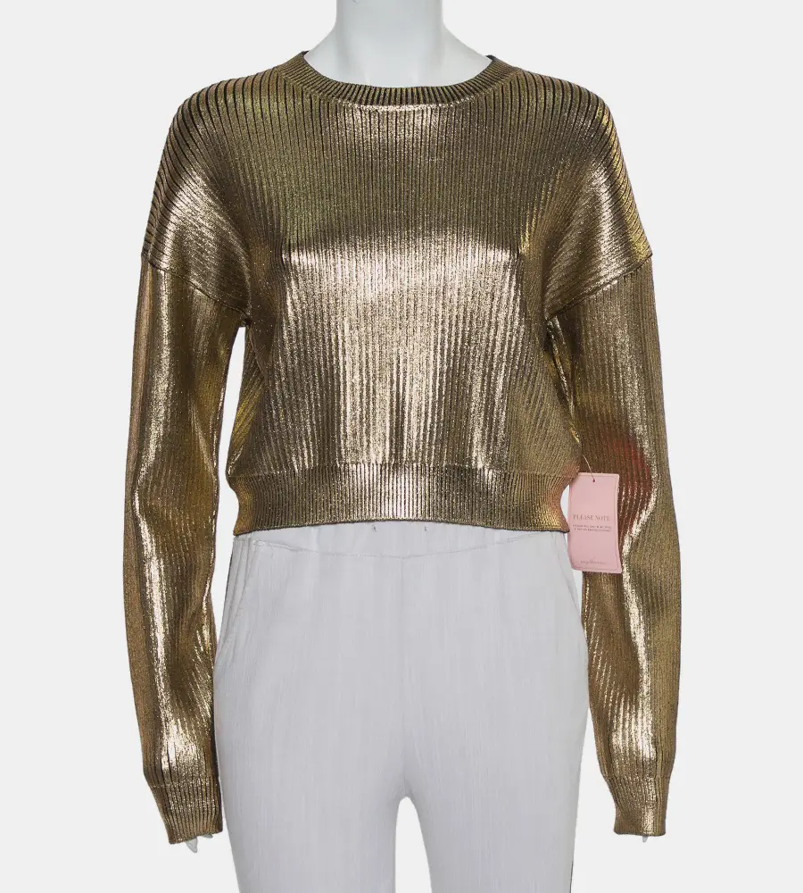 Saint Laurent Paris Gold Rib Knit Sweater S