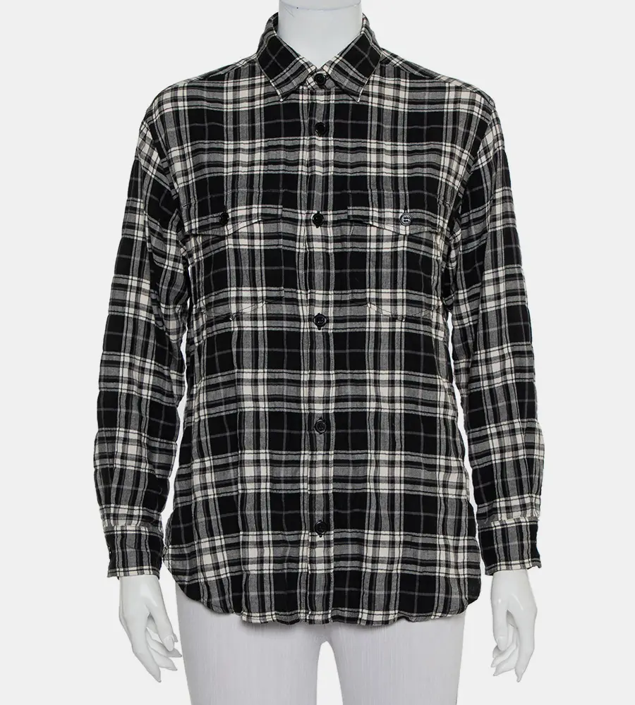 Saint Laurent Paris Black Plaided Flannel Button Front Shirt S
