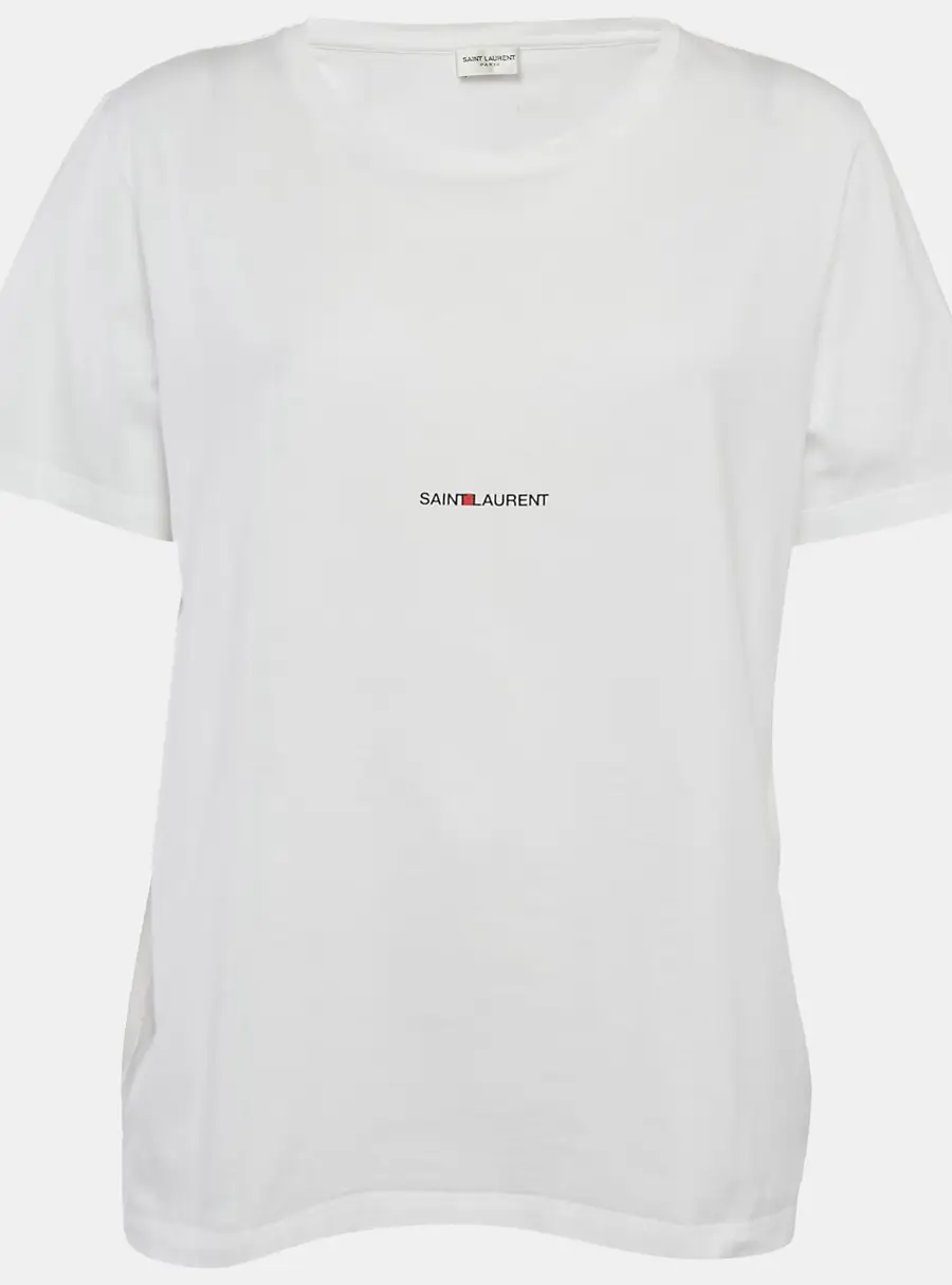 Saint Laurent White Logo Print Jersey T-Shirt L