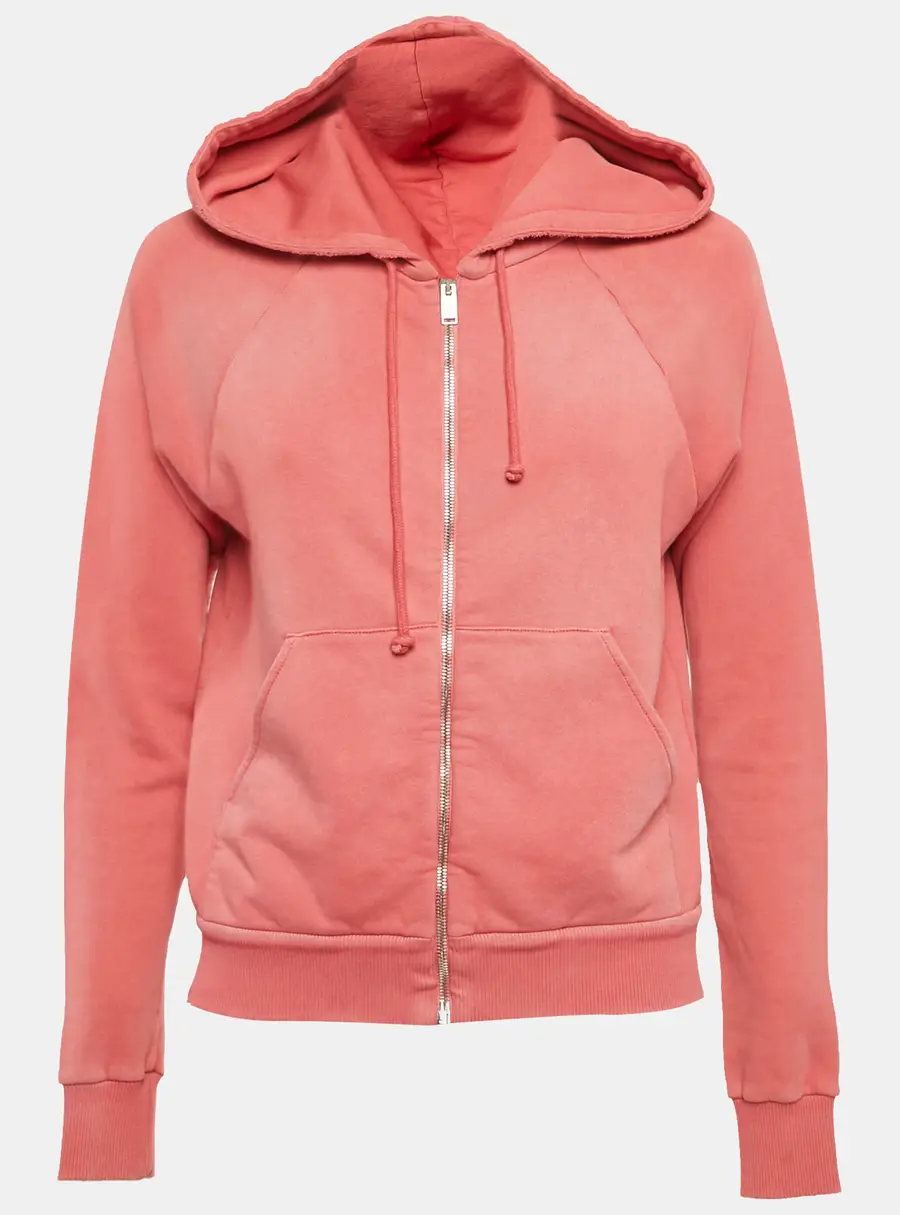 Saint Laurent Pink Cotton Knit Distressed Hooded Jacket XS
