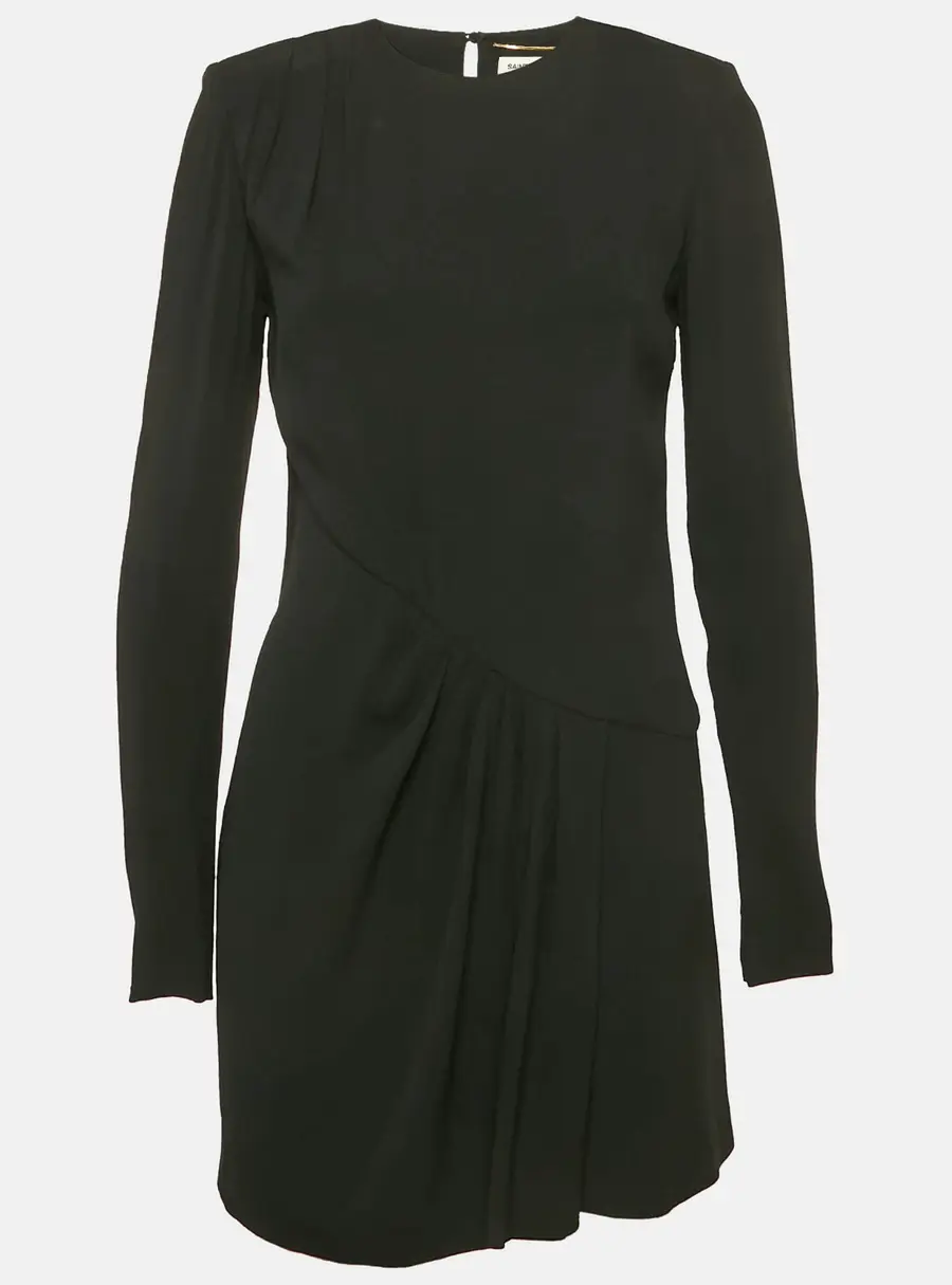 Saint Laurent Black Crepe Gathered Mini Dress S
