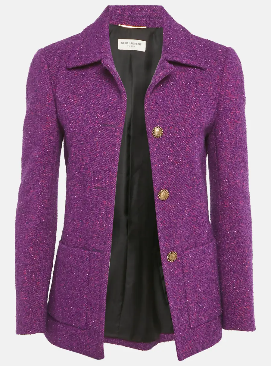 Saint Lauren Paris Purple Lurex Tweed Open Front Jacket M