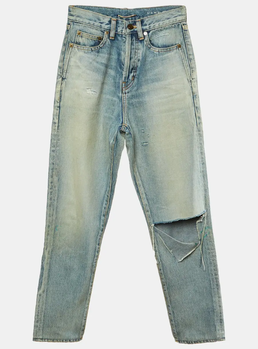 Saint Laurent Paris Blue Denim Distressed Slim Fit Jeans S/Waist 24"